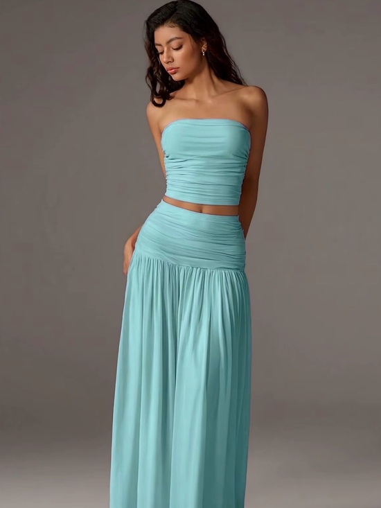 Dresses & Skirts - Strapless Aqua Maxi Skirt - Women